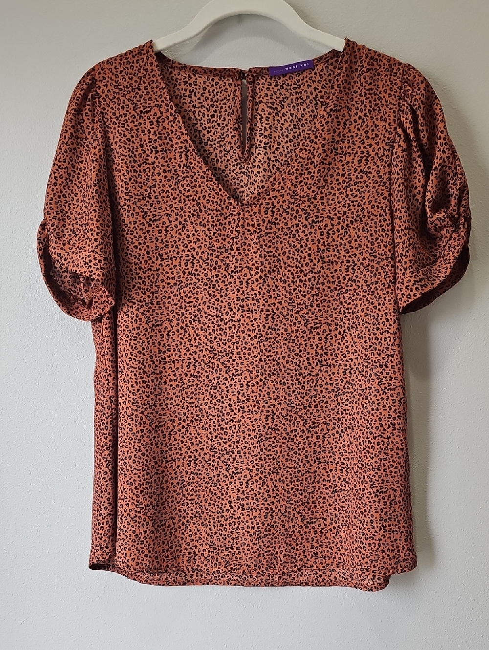 West Kei Rust Leopard V-Neck Puff Sleeve Blouse